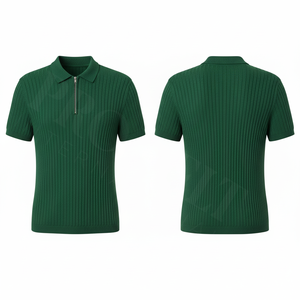 Polo en polyester côtelé 100 %, doux, confortable, uni, avec fermeture éclair, pour hommes, vente en gros, prix bas. - Product Image 2