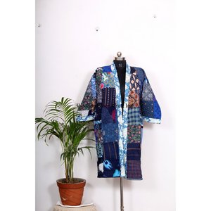Robe de chambre kimono en soie indienne multicolore, style Kantha, vente en gros, vêtements de nuit, couleur rouge, patchwork fait main, robe longue maxi - Product Image 3