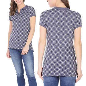 Polo imprimé pour femme, manches courtes, décontracté, longueur normale, 100% coton, tissu respirant, style tissé - Product Image 3