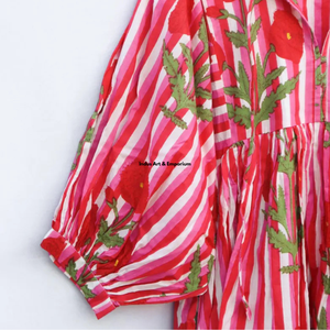 Belle robe en coton à motifs floraux, imprimée à la main, pour un usage décontracté. - Product Image 5
