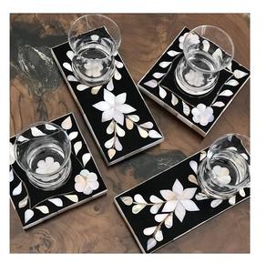 Nouveau design vintage rond, sous-verre en bois avec incrustation de nacre, taille personnalisable, décoration de table - Product Image 5