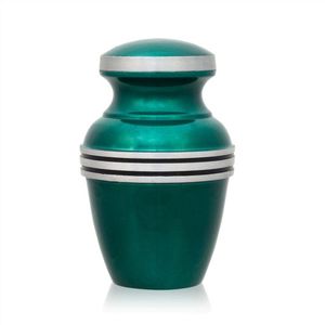 Urna Funeraria de Metal con Acabado Verde y Bandas Plateadas, Urna Duradera para Guardar Cenizas de Adultos, Urnas Conmemorativas Hechas a Mano para Seres Queridos para Siempre - Product Image 1