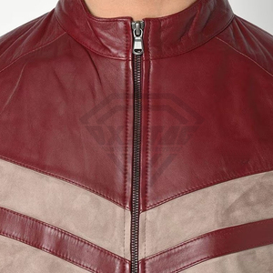 Mens Maroon Genuine <b>Leather</b> <b>Jacket</b> Manufacturer Wholesale Bulk Burgundy Biker Bomber <b>Blazer</b> Coat Custom OEM Chevron Stripe Outer - Product Image 5