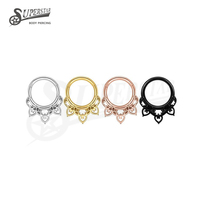 SUPERSTAR Anneau de nez clicker en acier inoxydable 316L, segment articulé ajouré filigrané, pour piercing septum, daith, hélix et bijoux de corps