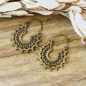 <b>Top</b> Choice Boho Wave Hoop <b>Earrings</b> Tribal Brass Jewelry For Women Antique Brass Finish Scalloped Design For Wholesale/OEM/ODM - Product Image 3