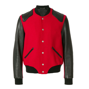 Chaqueta Varsity de Lana Estilo Vintage con Mangas de Cuero, Cuello Alto, Unisex, Chaqueta Bomber con Letras Bordadas, Estilo Urbano, Tendencia Streetwear - Product Image 3