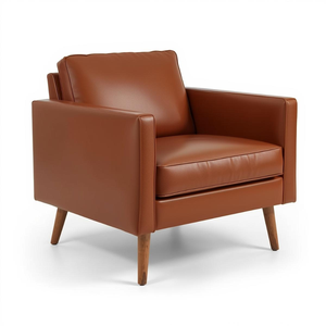 Sillón Moderno con Detalles en Cuero, Estilo Mid-Century, para Sala de Estar, Dormitorio, Oficina, Hotel, Cómodo Sillón Individual - Product Image 2