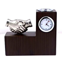 Organisateur de bureau en bois avec horloge et trophée de réception, cadeau d'entreprise, accessoire de table