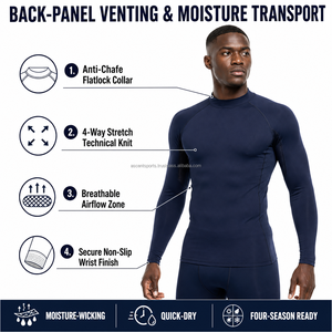 Men <b>Skin</b>-Fit Compression Shirt OEM Custom <b>Base</b> <b>Layer</b> Running Top Moisture Wicking High Quality Design - Product Image 3