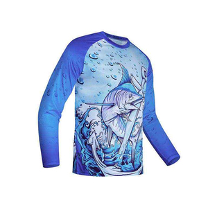 Chemise de pêche à manches longues bleue pour homme avec imprimé marlin, protection anti-UV UPF 50, pull-over - Product Image 1