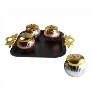 Boîte à thème royal brillante en métal et bois pour servir des aliments, des bonbons, des contenants de rangement - Product Image 5