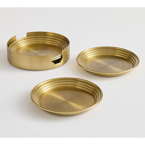 Gold Stainless Steel <b>Drink</b> <b>Coasters</b> Set Of 6 With Holder Modern Round Metal Table Mat For Coffee Bar And Housewarming Gift - Product Image 3