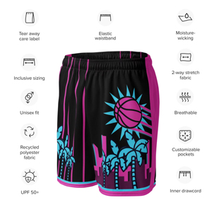 Men's Sublimated Basketball Shorts Black Pink Teal Palm Tree Print Elastic Waist Quick Dry Summer Wear - Product Image 4