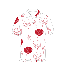 เสื้อโปโลผู้ชายสีขาวพิมพ์ลายดอกไม้สีแดงลำลองแขนสั้นแฟชั่นฤดูร้อนเสื้อโปโลกอล์ฟ - Product Image 1