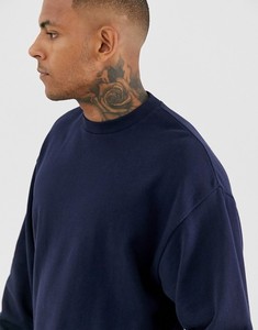 เสื้อสเวตเชิ้ตคอกลมสีน้ำเงินกรมท่าสำหรับผู้ชาย ทรงปกติ สีพื้น ผ้าฝ้ายเฟรนช์เทอร์รี่ สวมใส่สบายๆ สำหรับฤดูใบไม้ร่วง - Product Image 2
