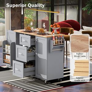 Carrello da cucina a 3 cassetti con 2 ripiano scorrevole a 2 ripiani per cucina a isola in gomma blu grigio ripiano interno per riporre le spezie torre - Product Image 6