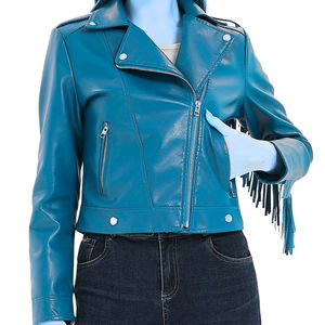 Chaqueta de cuero occidental de invierno más vendida, piel de vaca, con múltiples cremalleras, flecos personalizados, bordado acolchado, 100% poliéster, corta, teñida. - Product Image 1