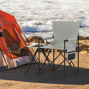 Oversized <b>Foldable</b> <b>Camping</b> Chair with Side <b>Table</b> and Cup Holder 330 LBS Capacity Gray for Outdoor Use - Product Image 3