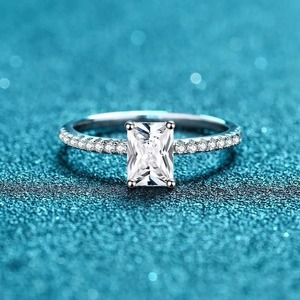 D Color VVS Emerald Cut Moissanite <b>Solitaire</b> IGI Certified Rhodium Plated 925 Sterling <b>Silver</b> 4 Prong Setting Classic Engagement - Product Image 1