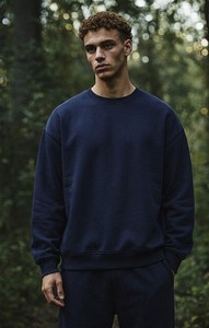 Men's <b>Navy</b> Blue Crew Neck <b>Sweatshirt</b> Slim Fit Regular Sleeve Knitted Cotton Casual Pullover Eco-Friendly Pocket Winter Wear - Product Image 2