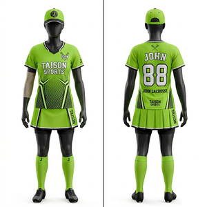 Ensemble d'uniformes de lacrosse pour femmes en polyester respirant 160 GSM de qualité supérieure, rose et bleu marine, avec design de panneaux éclair et logo personnalisé par sublimation - Product Image 5