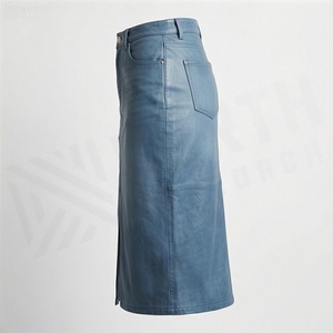 High Waist Denim Pencil <b>Skirt</b> With Front Slit Knee-Length Women's Casual Style Solid Color Woven Fabric All Seasons Wear - Product Image 3