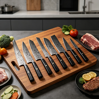 Couteau de chef de cuisine à lame droite en acier inoxydable 5Cr15MoV extra-affûté, ensemble de 8 pièces, motif Damas laser, manche en bois octogonal