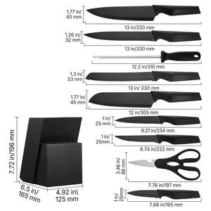 Set di 15 coltelli da cucina tedeschi in acciaio inossidabile ad alto tenore di carbonio con blocco affilacoltelli, manici Ergo in PP, coltelli in acciaio Damasco a 67 strati - Product Image 4