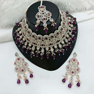 Jewelemarket Fashion Jewelry Set Sparkle Austrian Stone Pearl and Beads Designer Choker Necklace 10575416BLP - Product Image 3