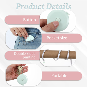 Mètre ruban rond portable avec fonction de rétraction automatique, couleurs pastel, pour la mesure corporelle et les cadeaux - Product Image 5