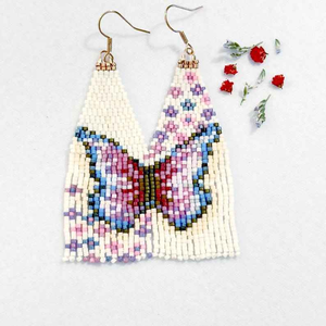 Miyuki Seed Bead Butterfly <b>Earrings</b>: Handmade Fringe Dangle <b>Earrings</b> - Product Image 2
