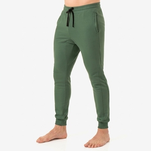 Pantalon de jogging décontracté pour homme personnalisé en coton et élasthanne vert, taille élastique avec cordon de serrage, mi-lourd, respirant, tricoté - Product Image 1