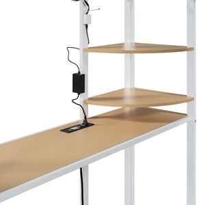 Lit mezzanine blanc pleine taille avec bureau, étagères, prise électrique, éclairage LED et armoire - Ensemble chambre à coucher - Product Image 6