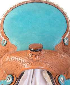 Selle Western Faite à la Main en Cuir Turquoise Tressé pour la Randonnée et le Plaisir - Product Image 3