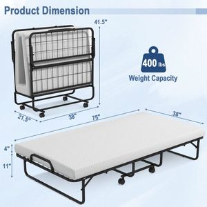 Letto Pieghevole in Acciaio Misura Singola con Materasso in Memory Foam, Design Moderno per Uso Scolastico - Product Image 4