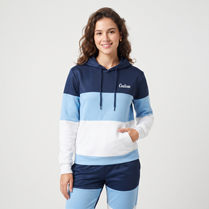 Sudadera con Capucha de Invierno para Mujer, Diseño de Bloques de Tres Tonos, 100% Poliéster, Tejido de Punto, Corte Regular, Manga Larga - Product Image 5