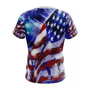 Camiseta con Cuello en V con Estampado de la Bandera de EE. UU., Camiseta de Poliéster con Estampado por Sublimación Personalizado, Espíritu Patriótico, Camisetas Casuales de Alta Calidad y Corte Ajustado - Product Image 5