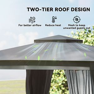 Gazebo da Esterno 10x10 Grigio Scuro con Tetto Morbido, Telaio in Acciaio, Tende e Zanzariere - Padiglione e Pergola con Tettoia Protettiva - Product Image 4