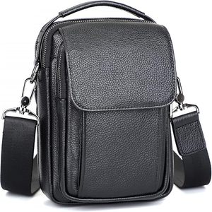 Spot Custom Black Fashion Vintage England Style Zipper Genuine Leather 14.2 Inch Computer Clutch <b>Bag</b> Polyester Multi-Compartment - Product Image 1