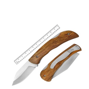 Wooden Handle Stainless Steel Folding Knife Straight <b>Back</b> 12 Cm Outdoor Camping Hunting Pocket Thumb Knob Opening OEM Custom - Product Image 1