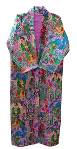 Bata Kimono con Estampado de Dibujos Animados para Mujer, Suave y Transpirable, de Algodón, para Verano, Hecha a Mano, ODM, Cuello en V, Cintura Elástica, 100% Algodón - Product Image 4