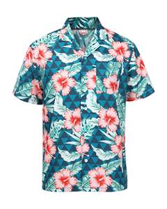 Chemise noire unisexe à col en V, style vintage, coupe ample, motif floral, facile à porter, pour hommes et garçons, 100 % coton. - Product Image 1