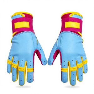 Pink and Blue Leather Batting Gloves with Padded Design <b>Hook</b> And Loop Closure Unisex Adult Training Use - Product Image 5