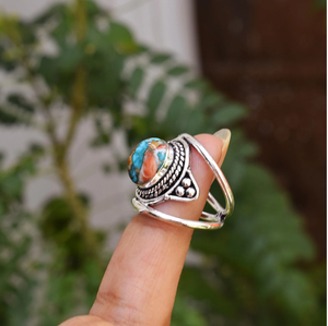 แหวนเงินแท้ 925 ประดับหอยมุกหนามและเทอร์ควอยซ์ ของขวัญแทนใจสำหรับผู้หญิง - Product Image 3