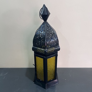 Artisan Design Decorative Iron & Glass <b>Lantern</b> with <b>Black</b> Finish for Home Decoration - Product Image 1