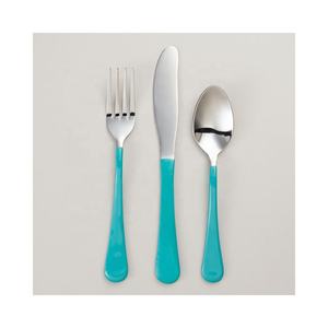 Cubiertos de acero inoxidable de diseño personalizado Cubiertos de boda de plata con mango de cerámica verde completo plano Juego de servidor de ensalada moderno - Product Image 1