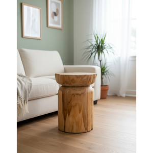 ARTERRA Premium Warehouse and Hotel Supply Rustic Teak Natural Cylinder <b>Stool</b> Handcrafted Teak Furniture <b>Work</b> - Product Image 4