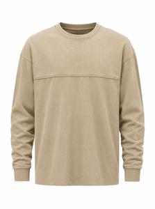 เสื้อสเวตเชิ้ตคอกลมสีเบจสำหรับผู้ชาย ทรงหลวม สีพื้น เรียบง่าย ถักทอ แขนยาว เหมาะสำหรับใส่ในฤดูหนาว ODM MOQ ต่ำ ผ้าฟลีซ ระบายอากาศได้ดี - Product Image 3