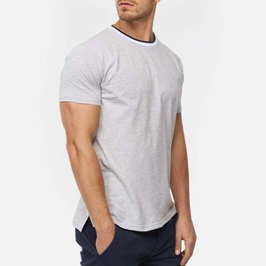 Camiseta de algodón de manga corta para hombre, corte ajustado, color gris, con ribete en contraste, cuello redondo, estilo casual - Product Image 5
