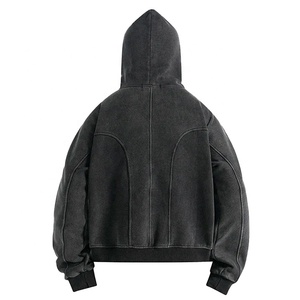 Acid Wash Symmetrical Design Embroidered Panel Men's Hoodies and <b>Sweatshirts</b> Streetwear Y2K Heavy GSM Vintage Button up Hoodies - Product Image 2